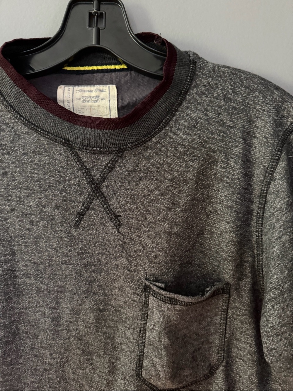 Alexander Julian Charcoal Heather Crewneck Sweater with Burgundy Trim